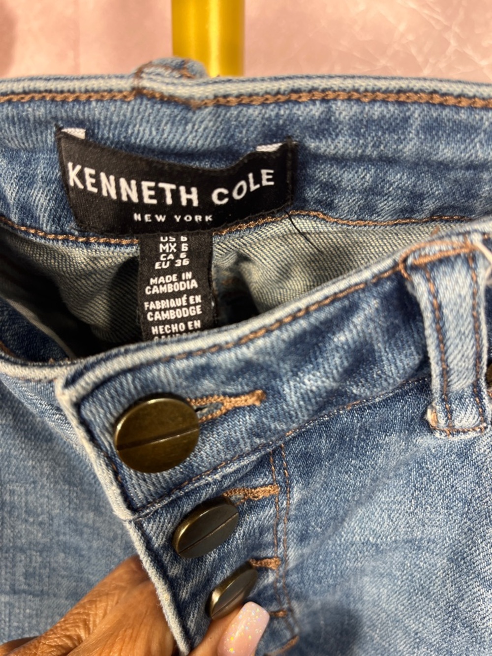 Kenneth Cole Light Blue Straight Leg Button-Up Jeans - Picture 2 of 5